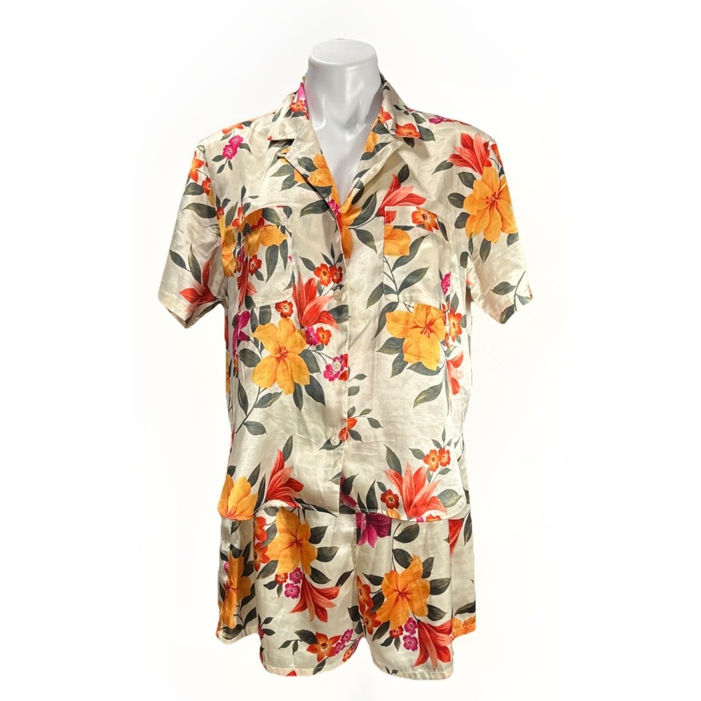 Women’s Floral Short Pajama Set - Cream & Yellow